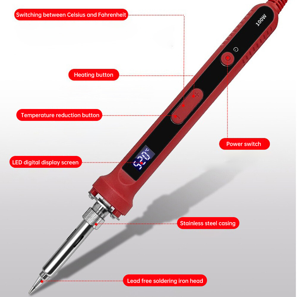 100W Soldering Iron Digital Display Adjustable Temp Inter Heated Welding Irons