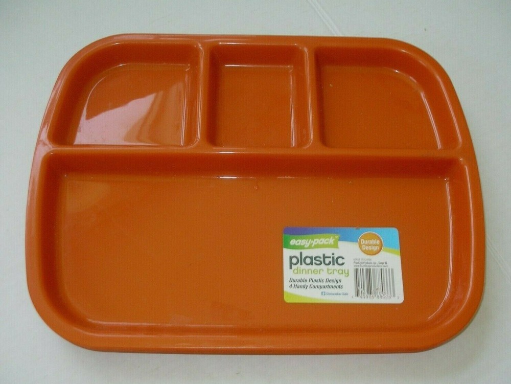 Four Orange Durable Plastic Dinner Plates 4 Sections 11.5x6"  by Easy Pack New