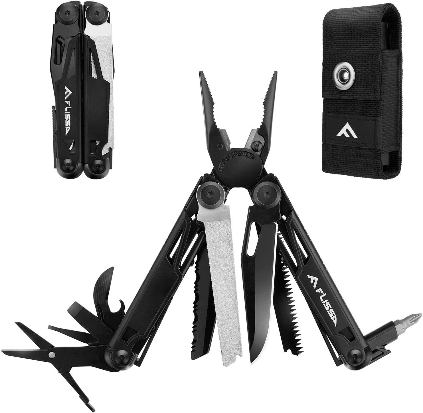 FLISSA 16-in-1 Multi-tool Plier Folding Tool Bottle Opener with Sheath