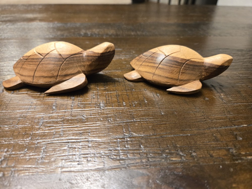 2 Hand Carved Wood Turtles