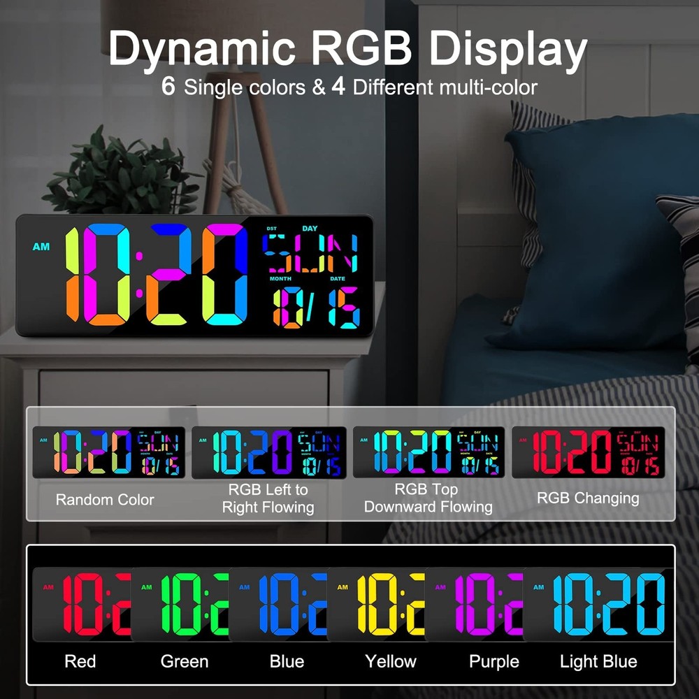 XREXS Large Digital Wall Clock with Remote Control, 17 Inch LED Large Display...