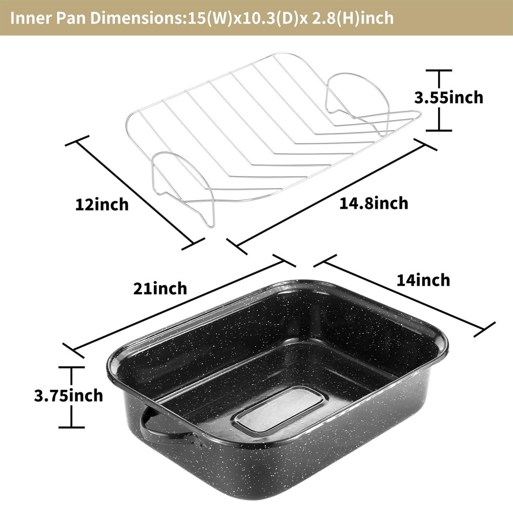 21Inch Roasting Pan, Extra Large Rectangle Roasting Pan With Rack, 25lb Capac...
