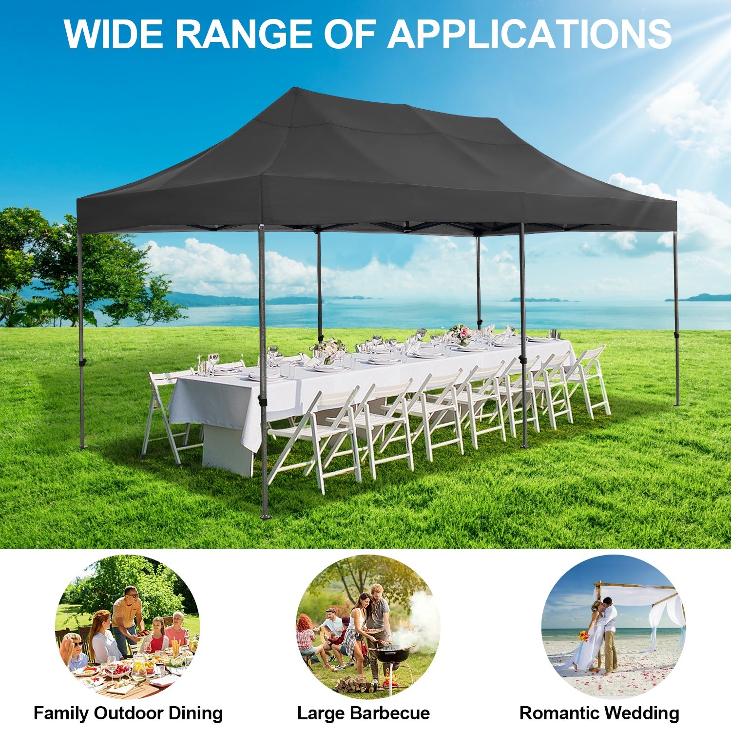 10x20ft Heavy Duty Pop up Canopy Tent Waterproof Outdoor Wedding Party Gazebo