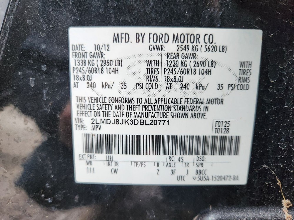 2012-2014 Ford Edge Front Center Dash Mounted 8" Touch Screen