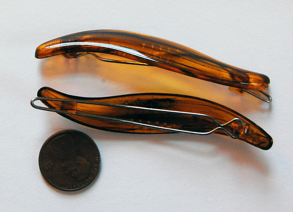 VINTAGE TORTOISE PLASTIC BARRETTES HAIR ACCESSORIES 3 inches • 1970's DEADSTOCK
