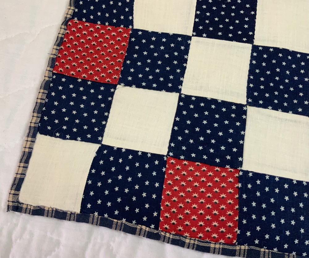 Vintage/Antique Patchwork Quilt Table Topper, Nine Patch, Early Calico Prints