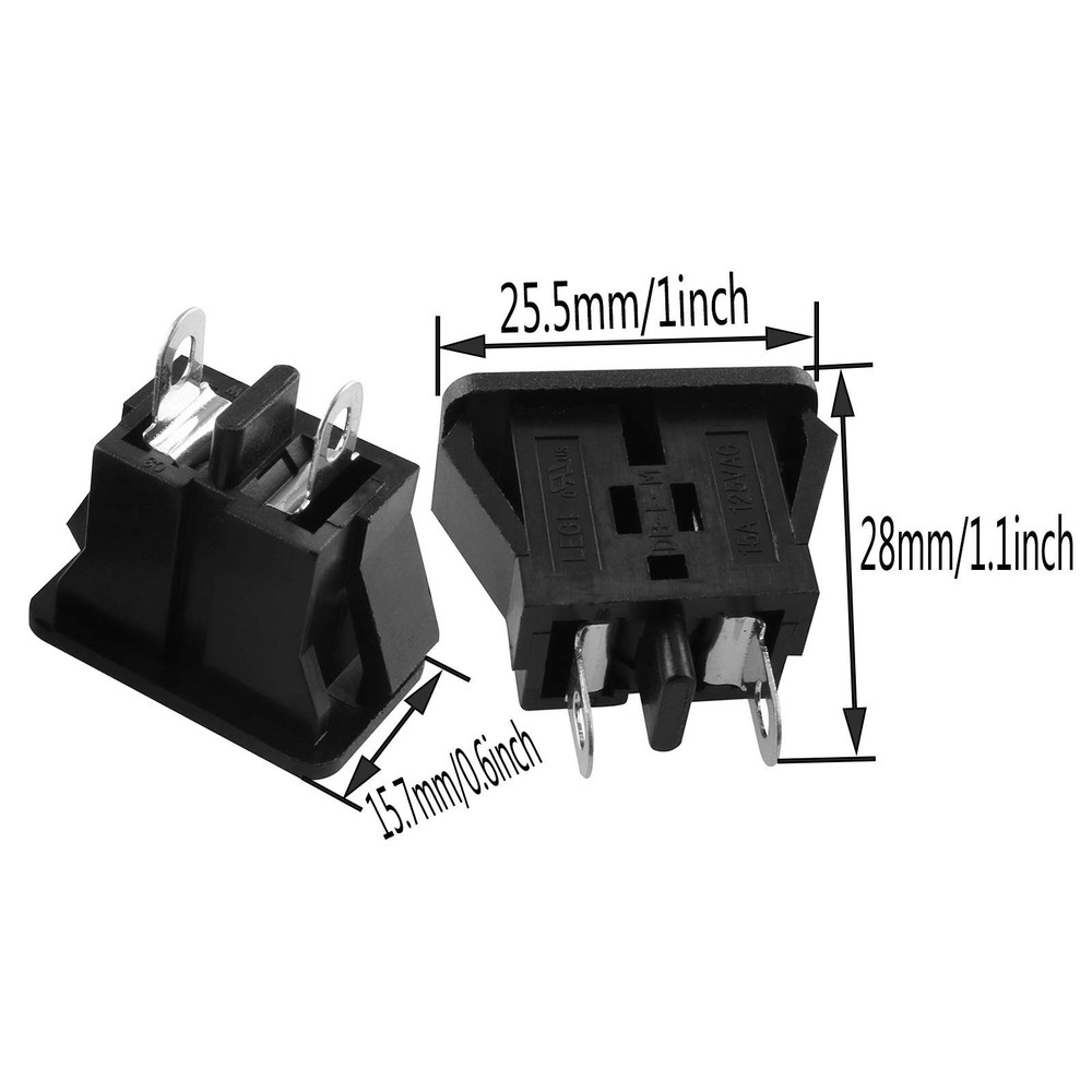 US 2-pin Plug AC Power Base Plug Panel Mount US Outlet Power Socket