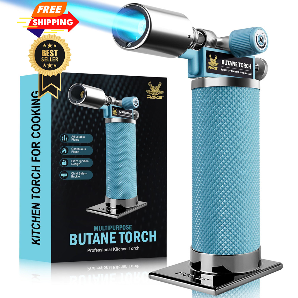 RAVS Butane Torch Lighter, Refillable Kitchen with Glacier Blue