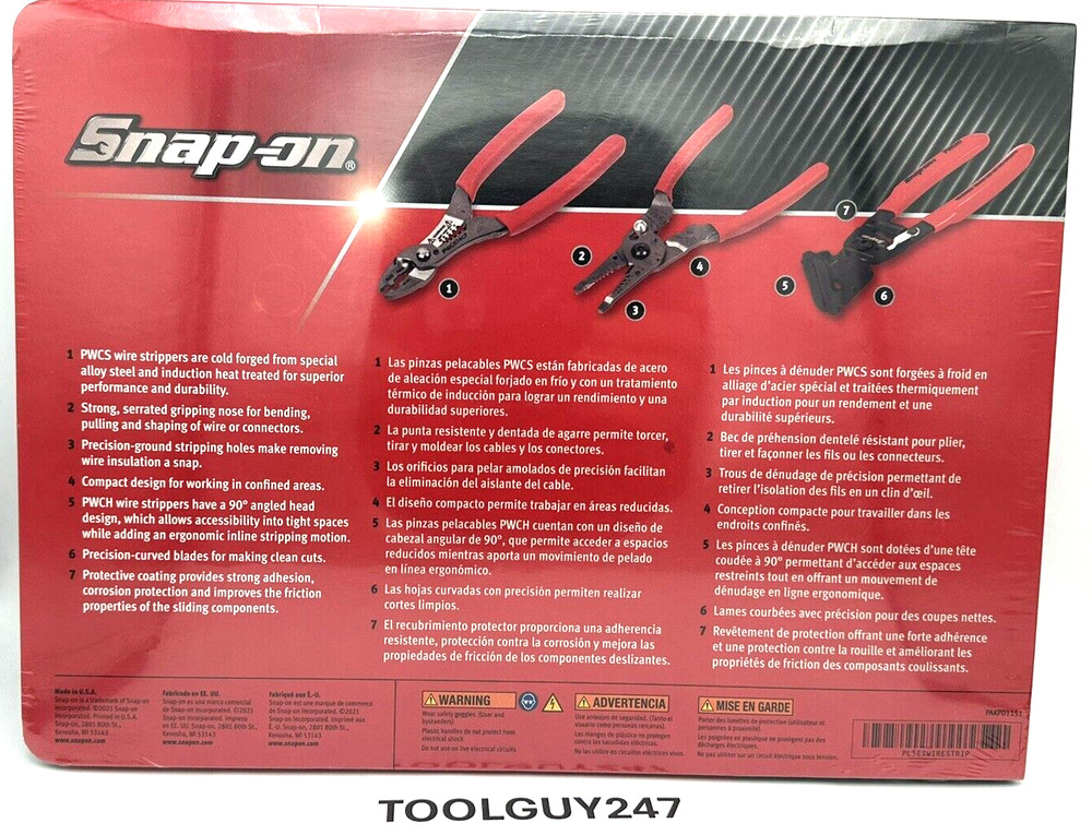 SNAP ON TOOLS USA PL5ESWIRESTRIP 5pc RED Essential Wire Stripper Set NEW +