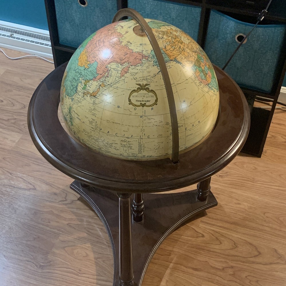 Replogle Heirloom Illuminated Floor Globe 16" Solid Wood Base Vintage 70's