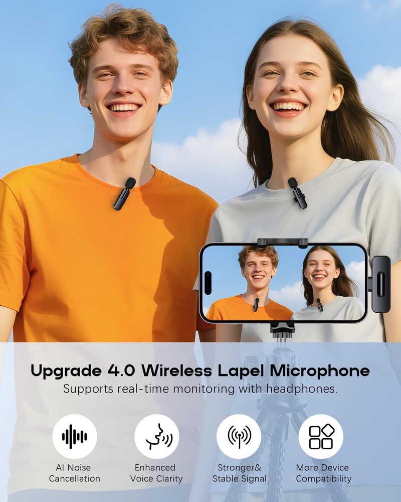 Wireless Mini Microphone for iPhone - 2 Pack Black-(USB-C + Lightning)