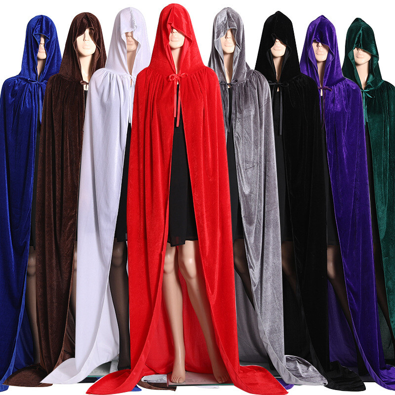 Halloween Velvet Cloak Cape Gothic Hooded Costume Vampire Cosplay Party Medieval