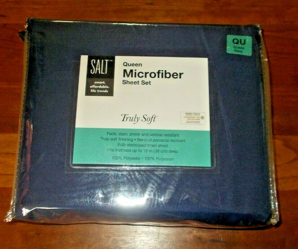 SALT Microfiber Sheet Set Queen Truly Soft Navy Blue Fully Elasticized