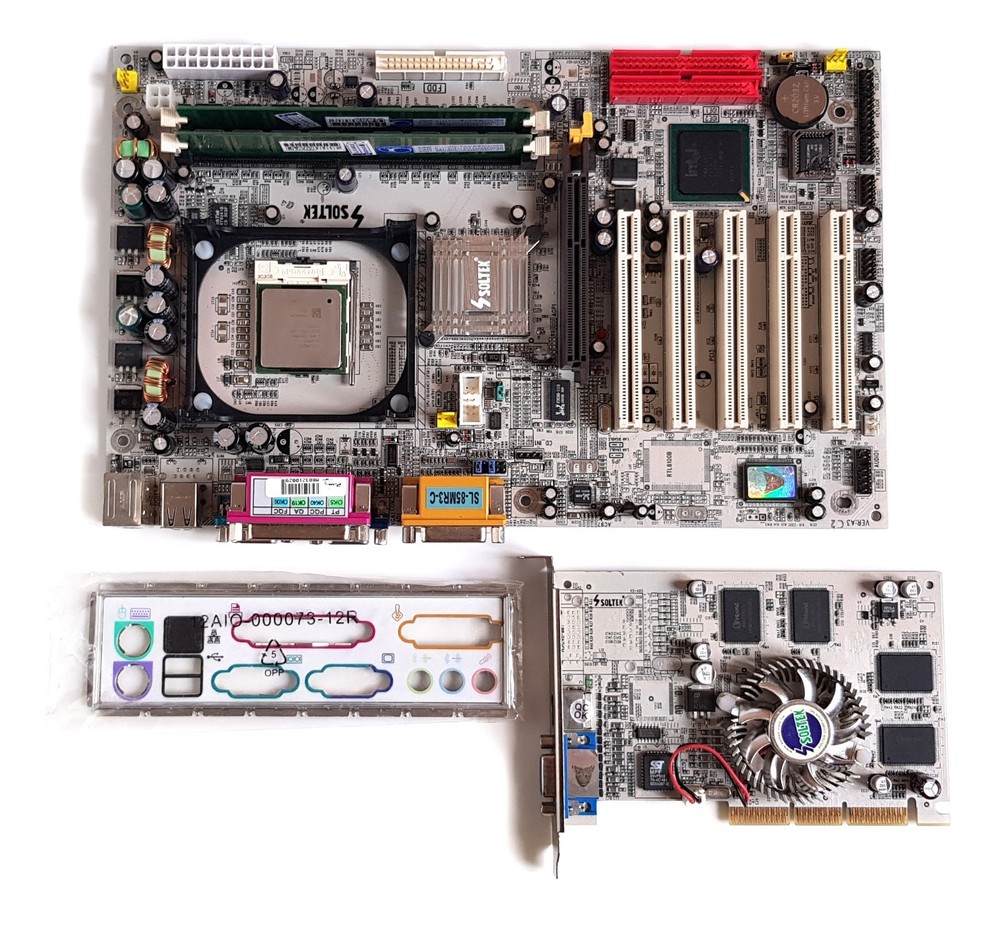 SOLTEK SL-85MR3-C Socket 478 + CPU + RAM + Geforce Retrogaming collectible set