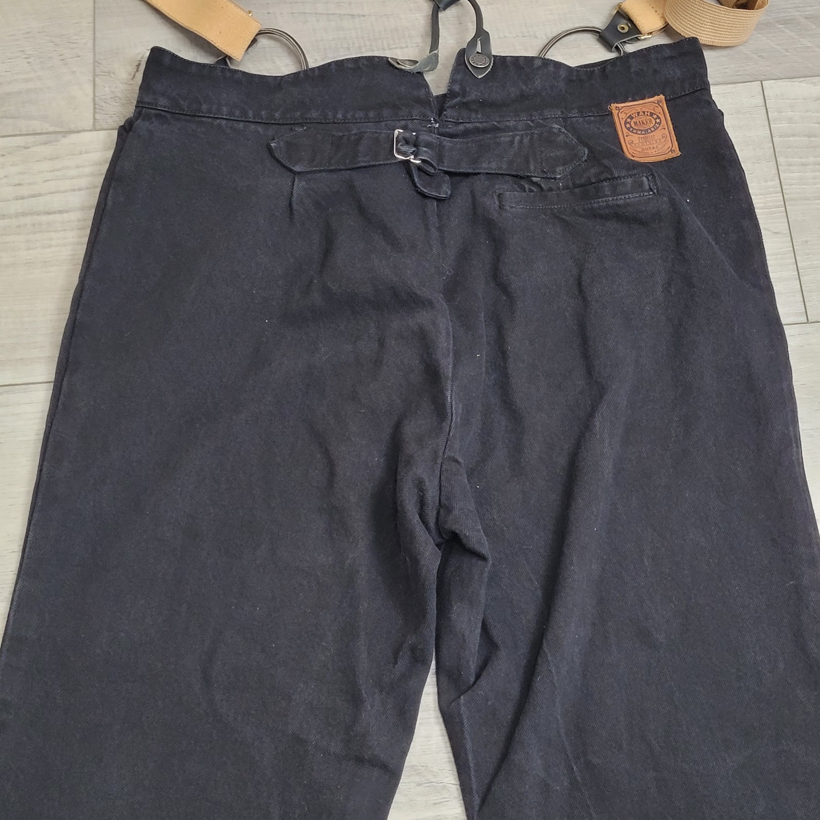 VTG Wah Maker Frontier Clothing Pants Mens 38 Black Denim Suspenders Button Fly
