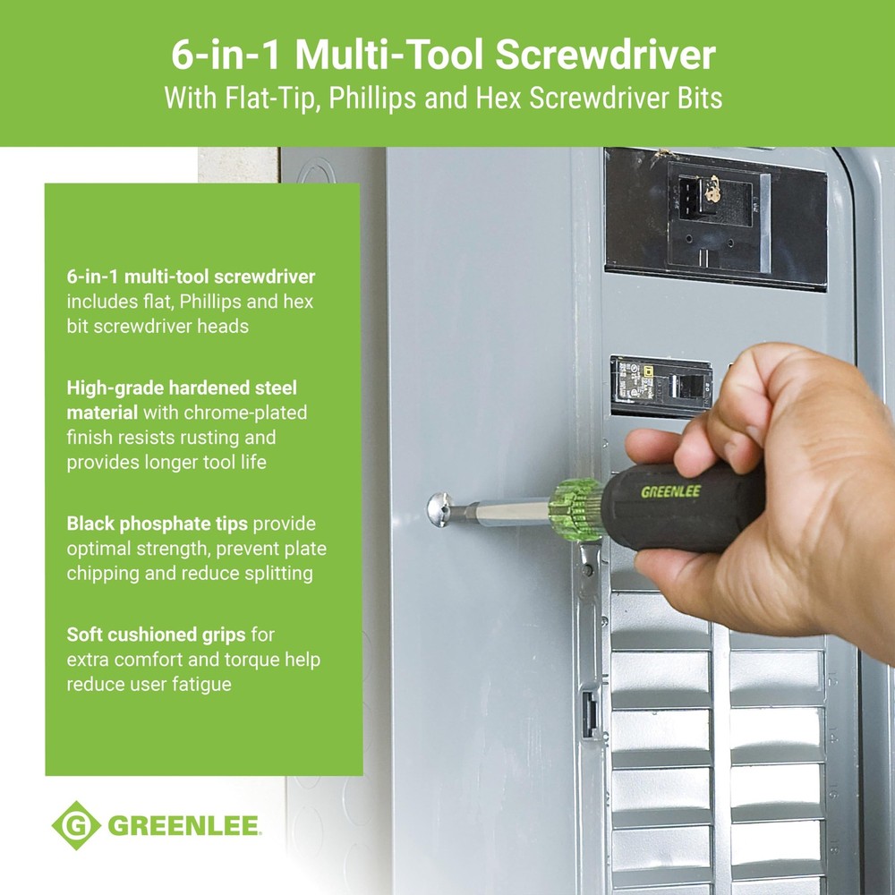 0153-42C 6-in-1 Multi-Tool Screwdriver with Flat-Tip, Phillips, and Hex Bits