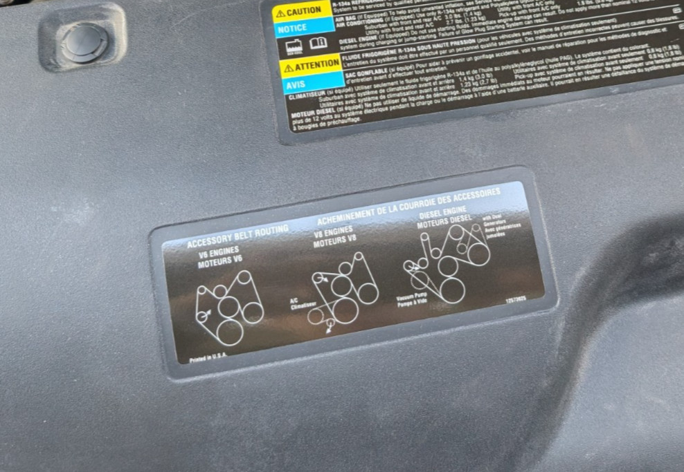 Replacement GM Accessory Belt Routing Decal 12573025 - Decal Sticker Label GMC
