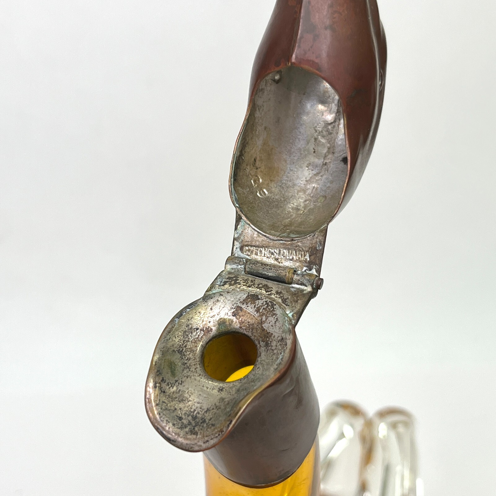 Czechoslovakia Amber Glass Decanter Goose Swan Duck Claret Jug