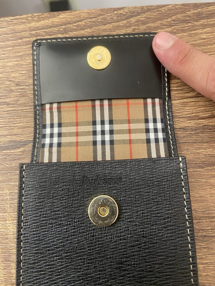 Burberrys Black Leather Cigarette Case Multi Accessory Pouch Nova Check Interior