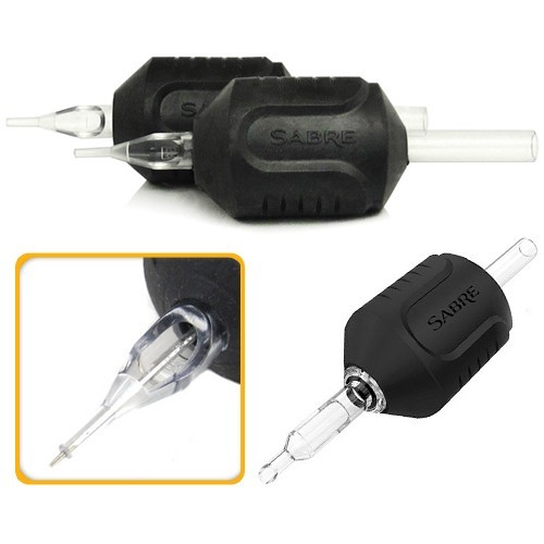 15pc SABRE Round Clear Tip TRIDENT Disposable Tube Rubber 1.25" Tattoo Grip