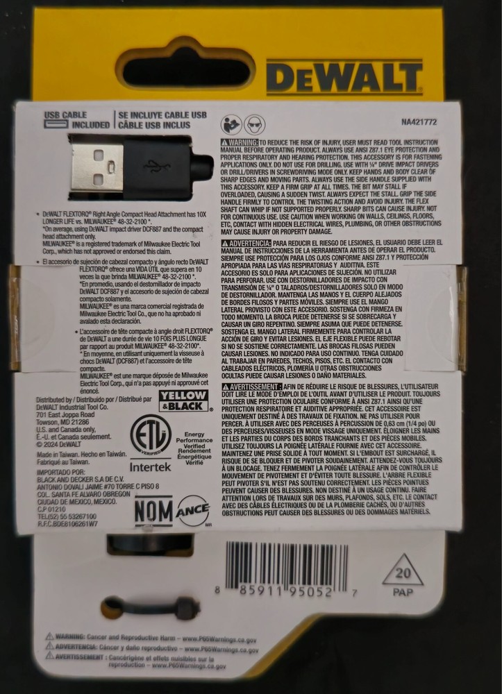 Dewalt DWALRAFT FLEXTORQ Lighted Right Angle Attachment