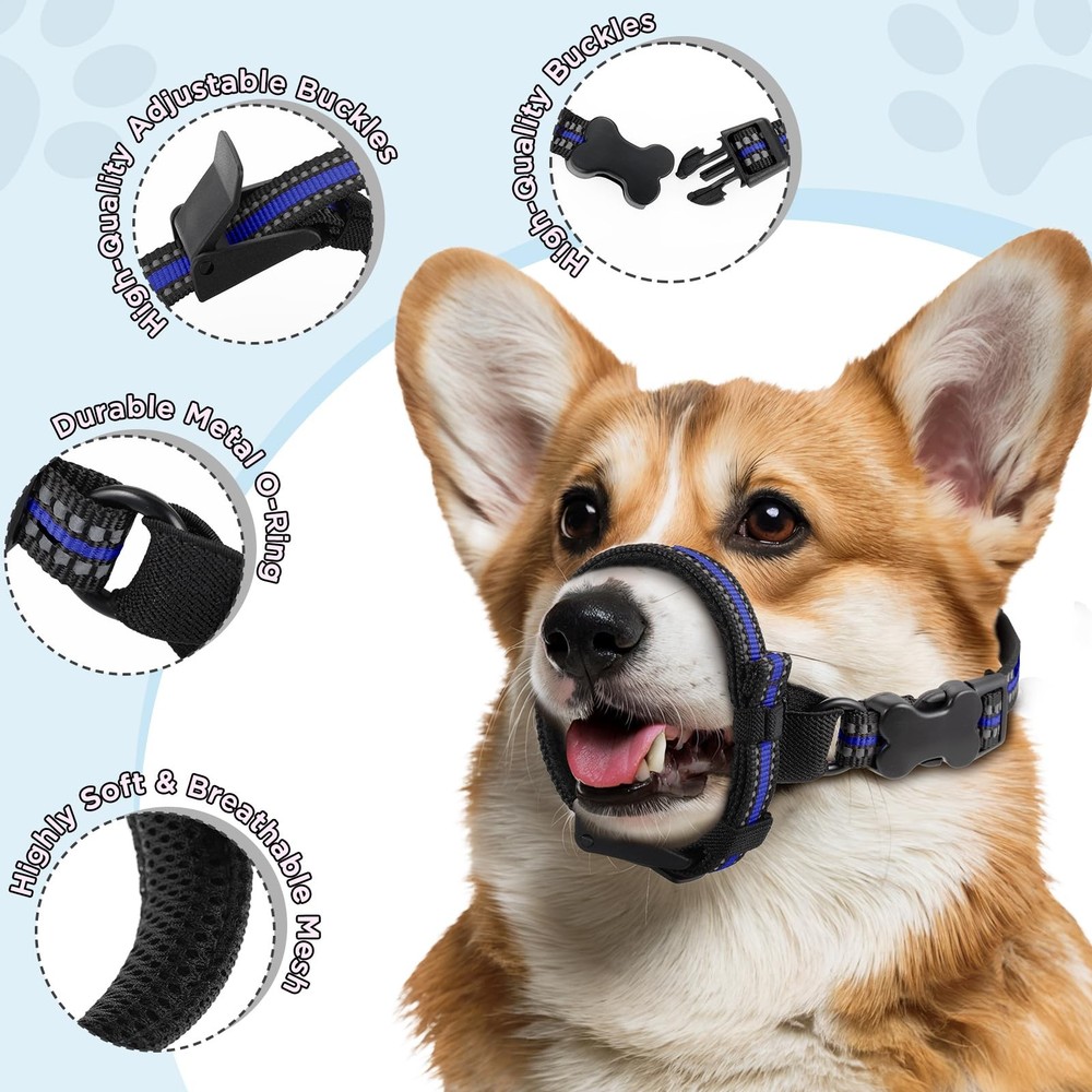 Dog Muzzle Anti-Bite Adjustable Breathable Soft Small Medium Large Dogs