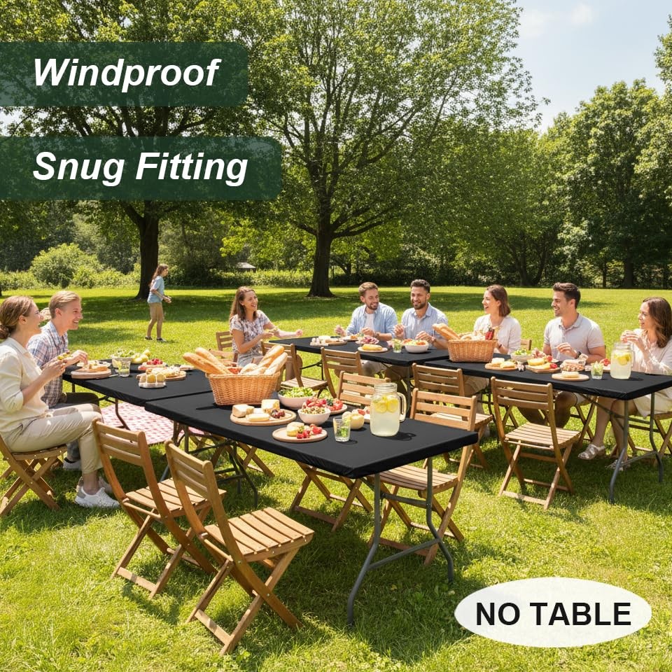 Fitted Rectangle Tablecloths, 6 Packs Elastic Vinyl Table Cloth with Flannel
