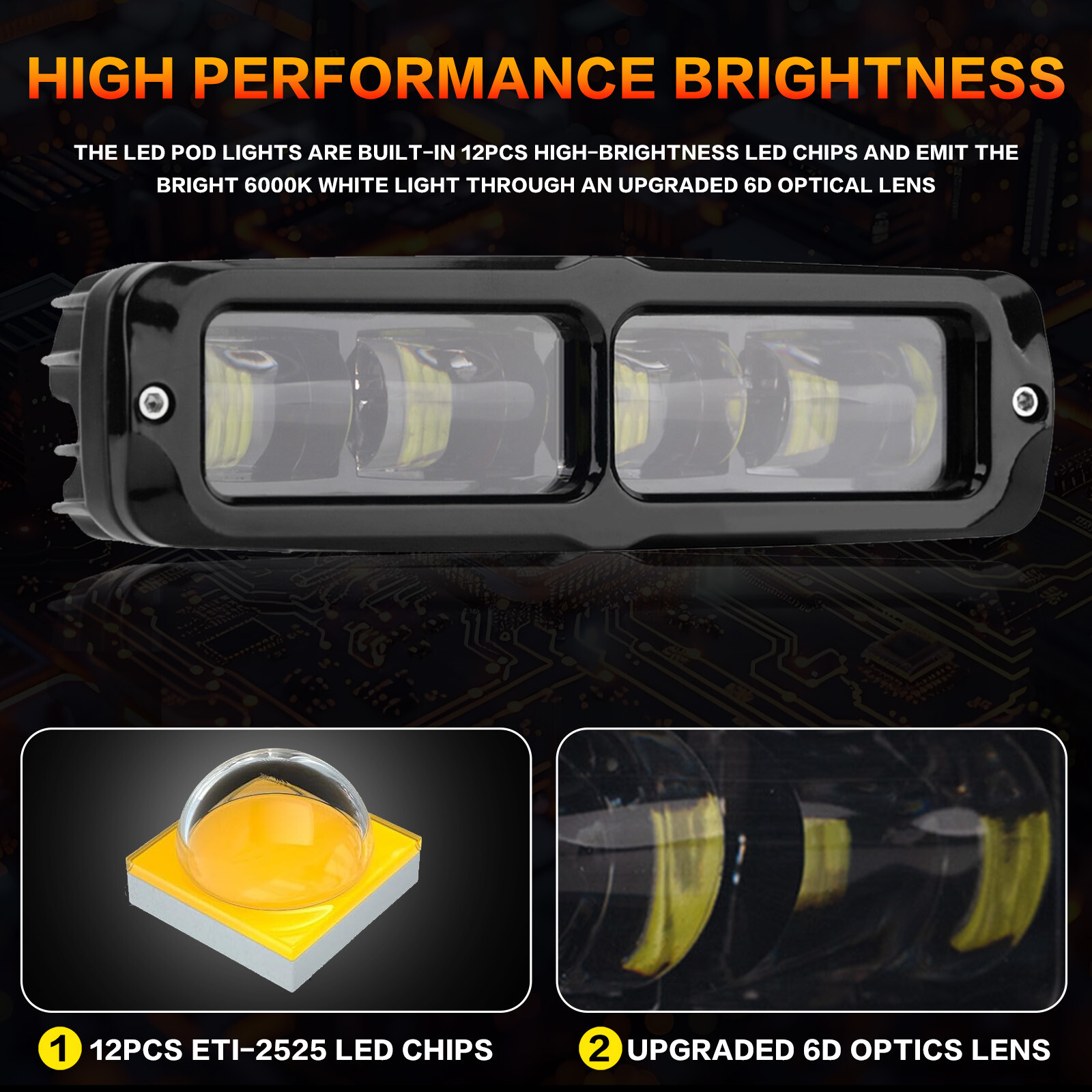 2PCS 6000LM Spot Slim Light LED Driving Fog For Truck Pickup Car SUV UTV ATV