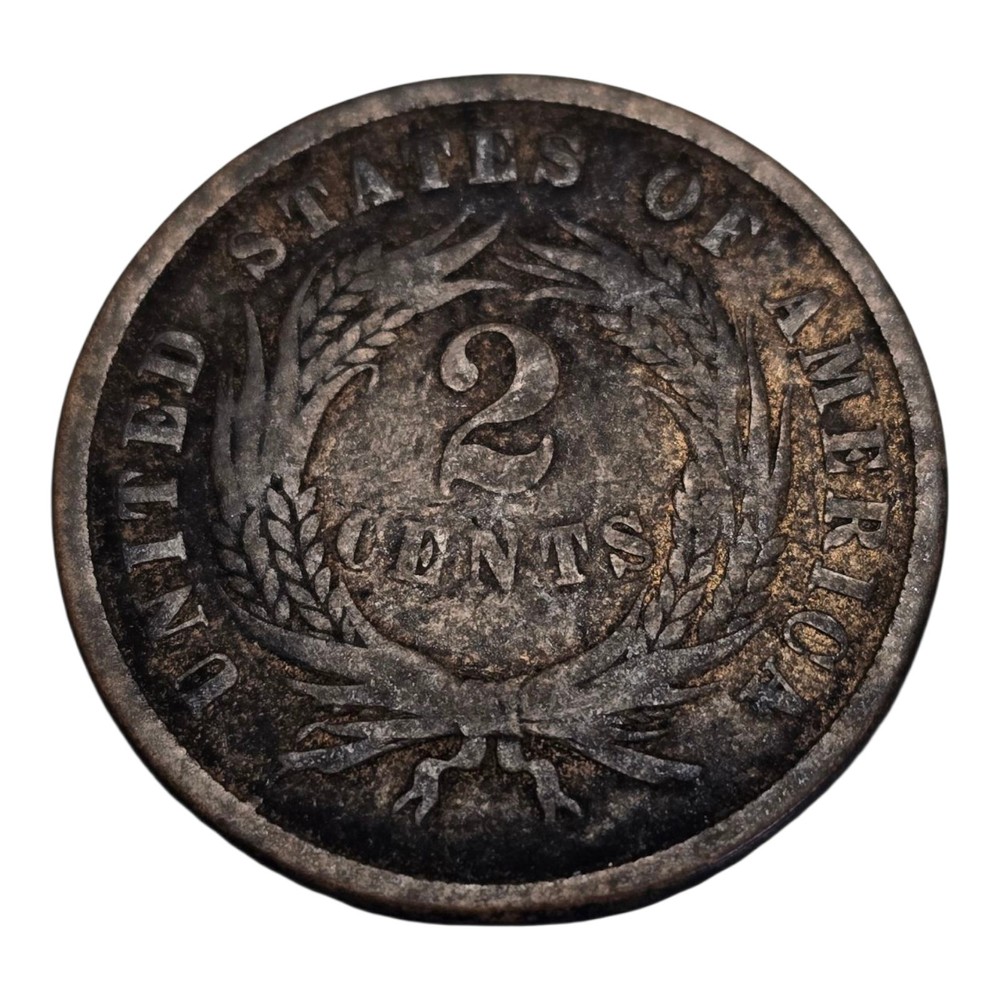 1864 2 Cent Piece Us Type Coin Medallic Alignment Error