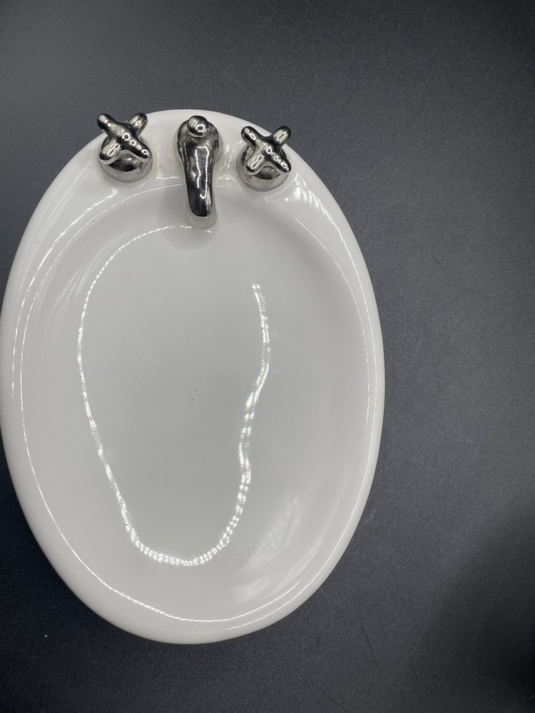 2 pc Set- Ceramic Toothbrush & Soap Dish/ White Bathroom Decor.