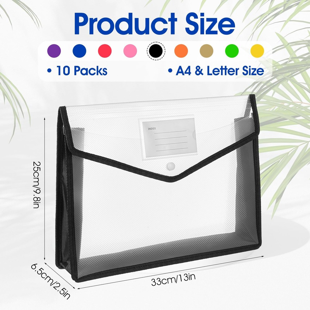 10 Pack Plastic Expanding File Folders, White A4 Size Waterproof Documents Or...