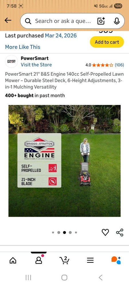 PowerSmart 21" Self-Propelled Lawn Mower 140cc 3-in-1 Mulching Bagging