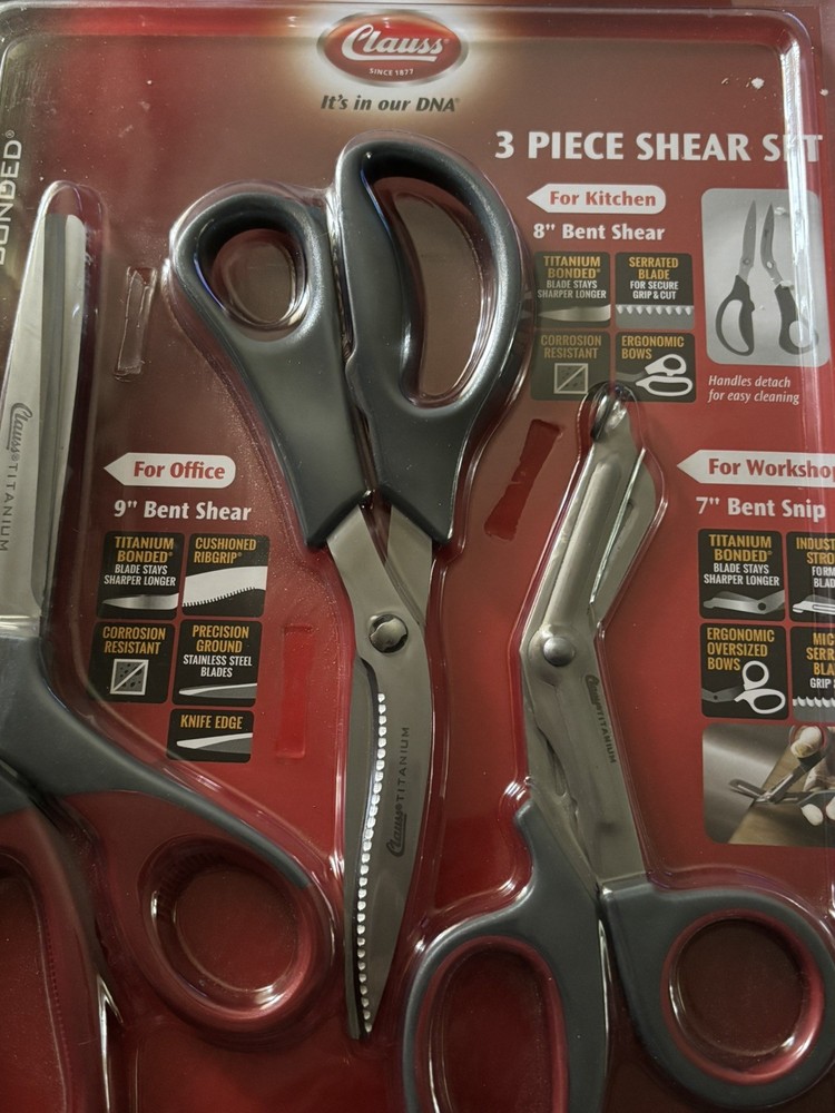 Clauss  3 pc. shear set for Office,Kitchen,Workshop titanium bonded LT WARRANTY