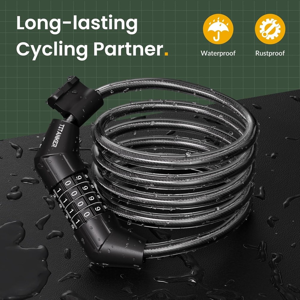 Titanker Bike Lock Cable, 4 Feet Cable Basic Self 4FT, Black-8mm