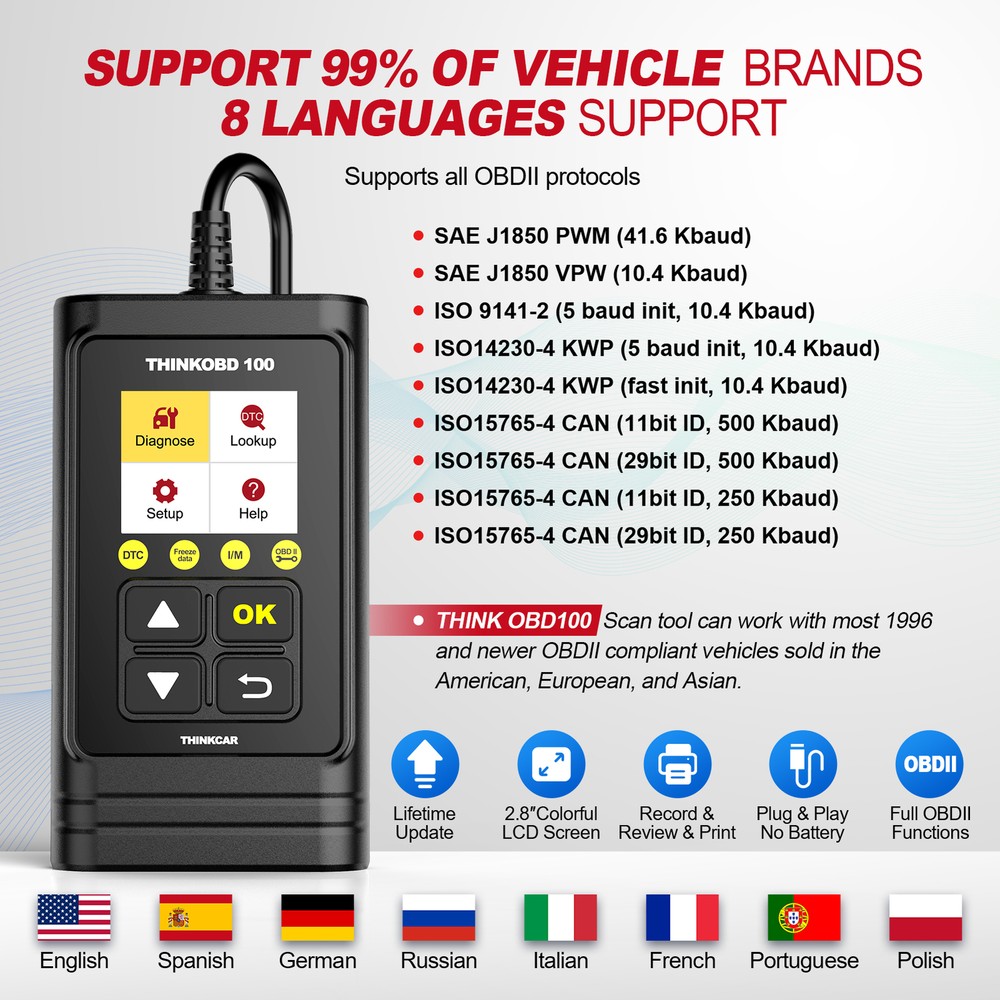 ThinkCar THINKOBD 100 Car Check Engine Fault Diagnostic OBD2 Scanner Code Reader