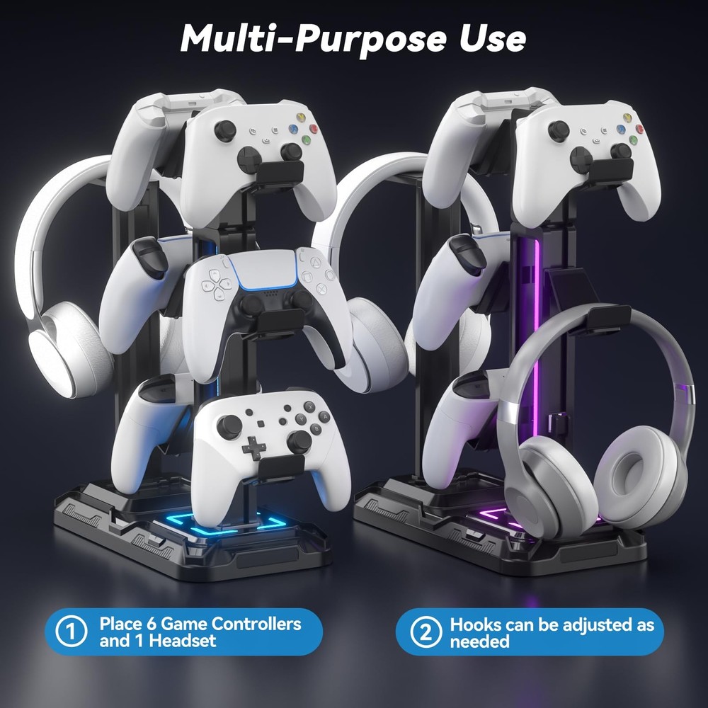 RGB Multi-Controller Holder with 9 Light Modes - Rotatable Universal Headphon