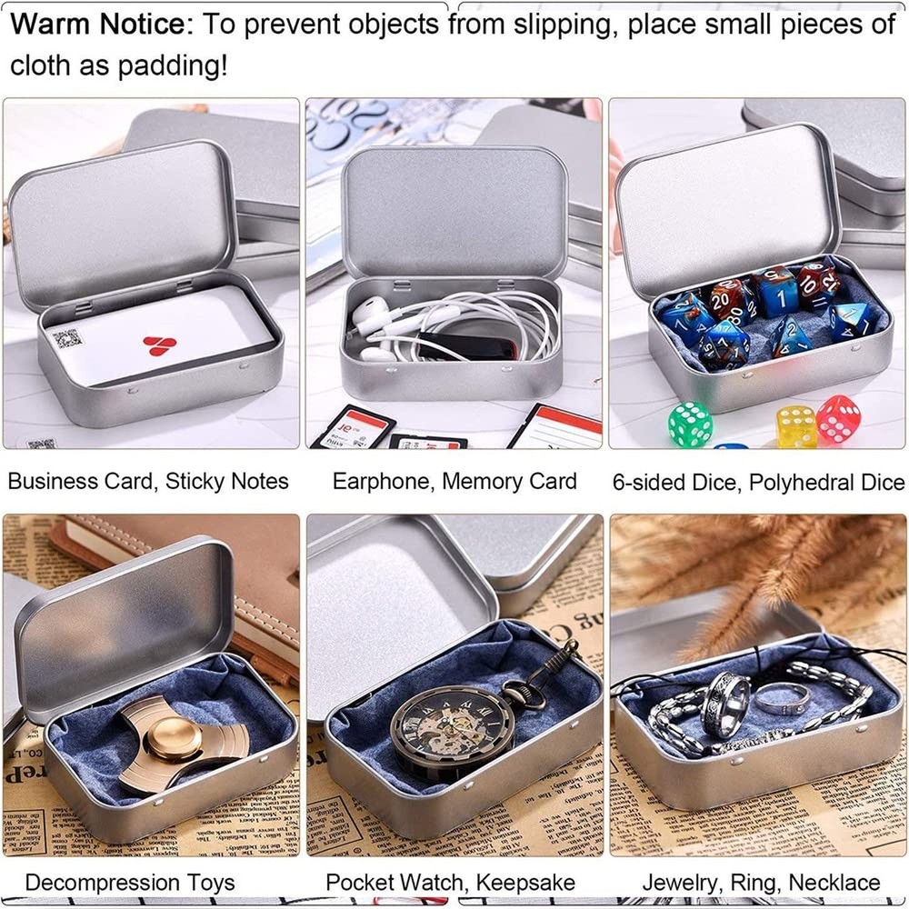 3Pack Silver Metal Rectangular Hinged Tins Containers Basic Necessities Mini ...