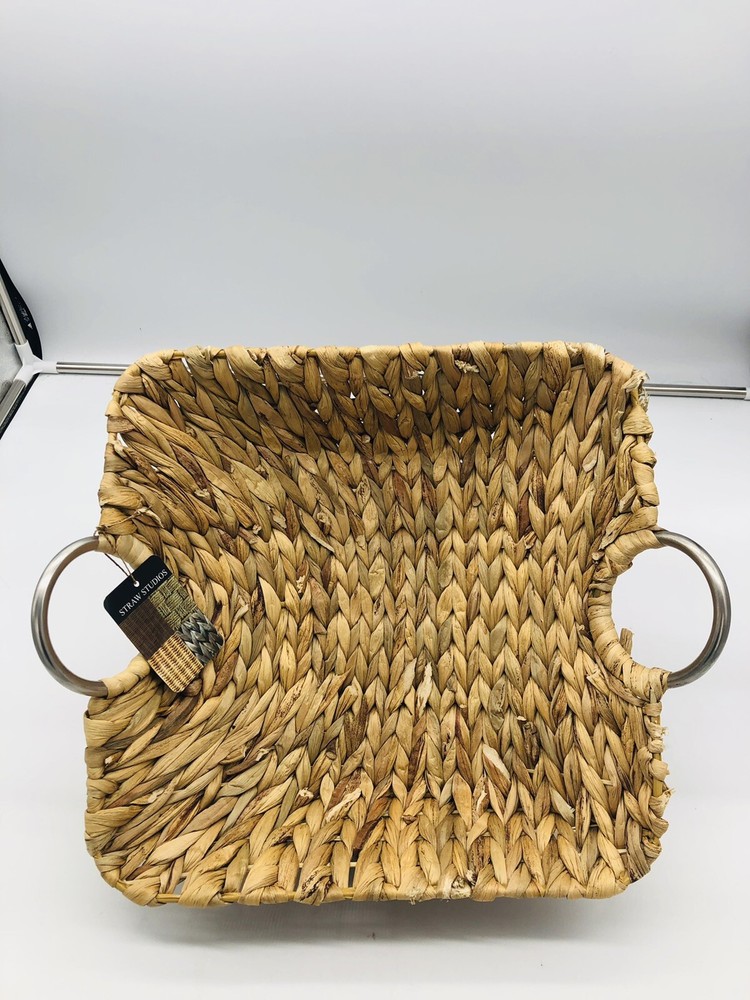 Straw Studios 14" Wicker Basket/Serving Tray With Handles Designed Beautifully