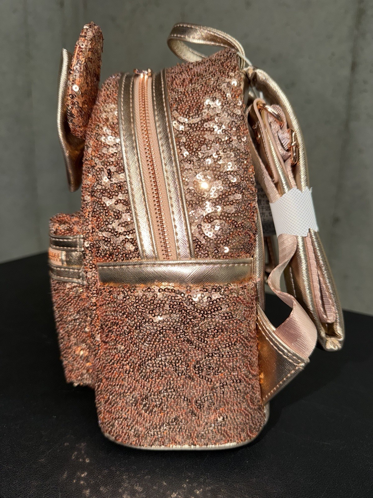 Loungefly Disney Minnie Mouse Rose Gold Sequin Mini Backpack Handbag