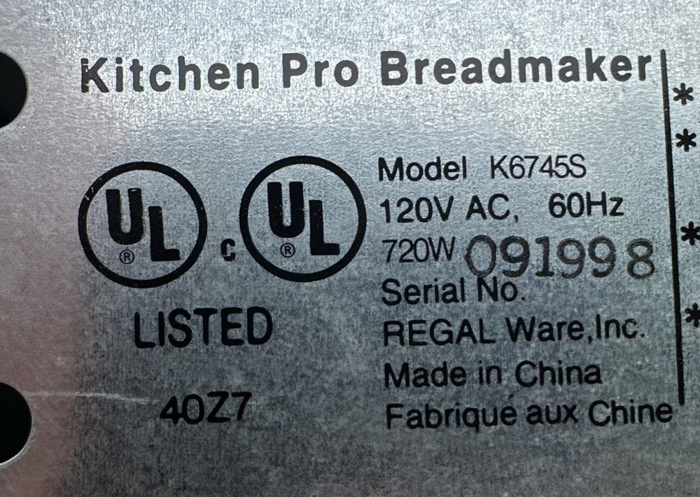 Regal Kitchen Pro K6745S Bread Maker Pan With Paddle Only replacement part