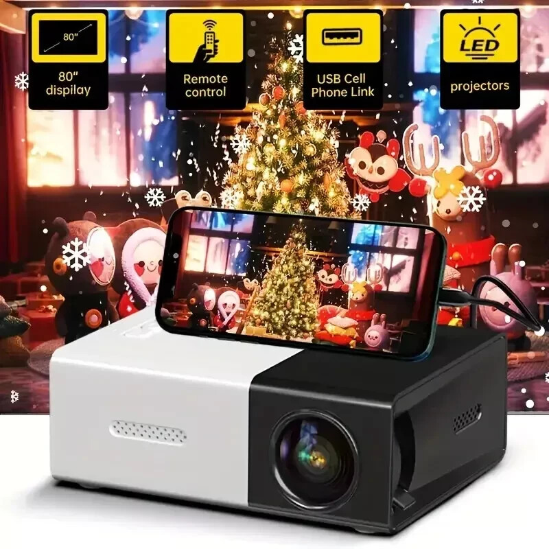 Mini Portable Projector with 3000+ Lumens HD LED Light Source, USB & SD Card Rea