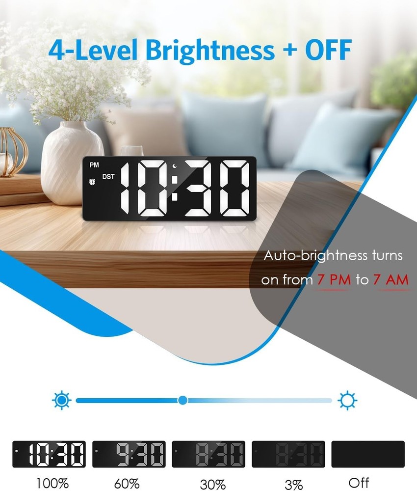 Sophisticated Digital Alarm Clock with Power Saving Mode & Illuminated Display