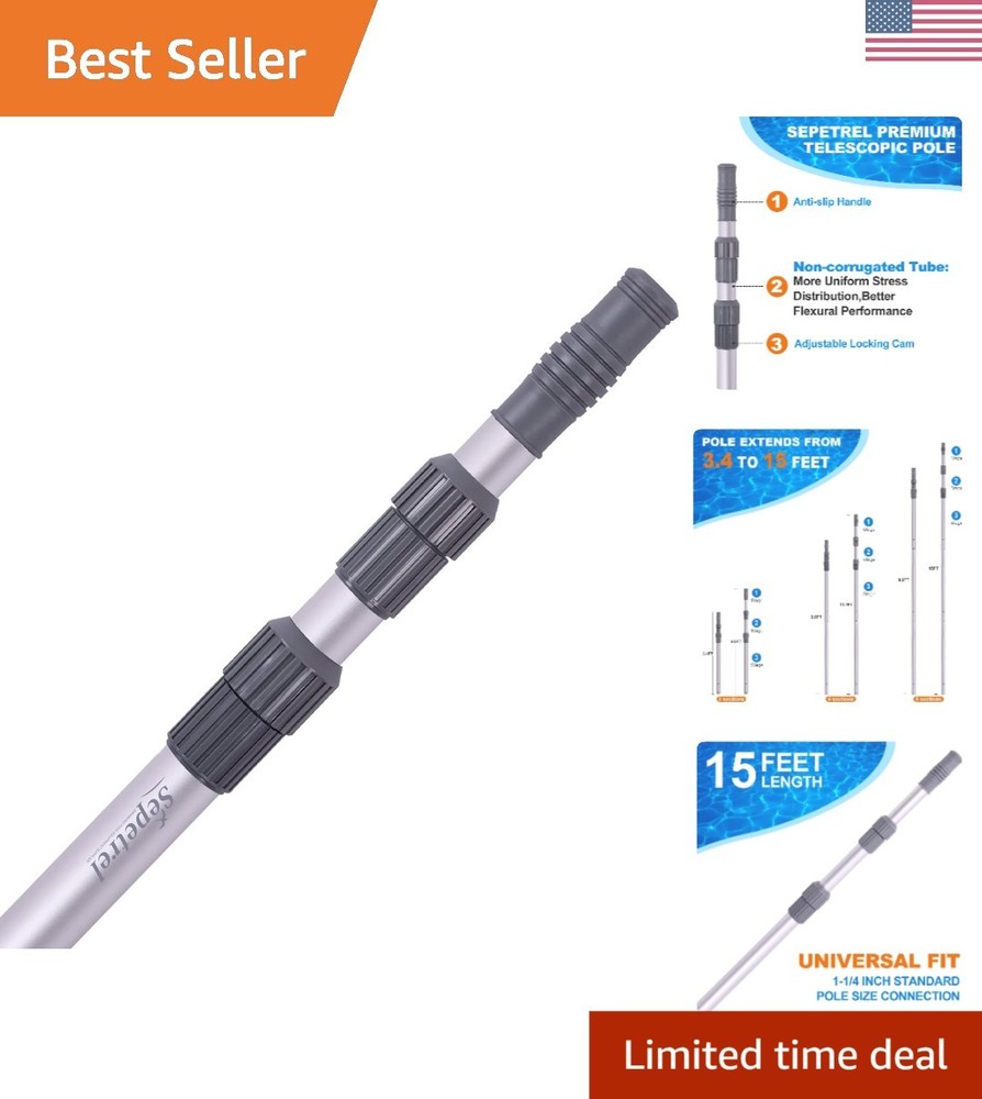 Sleek 15ft Telescoping Pool Pole - High-Strength, Adjustable Maintenance Tool
