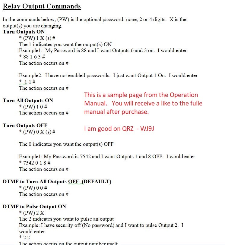 Repeater Controller Accessory automation Controller 8 Outputs Relay driver DTMF