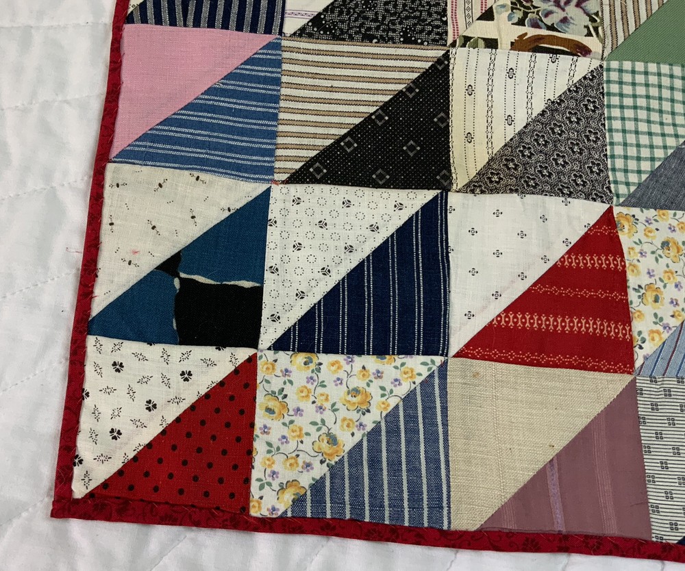 Vintage Patchwork Quilt Table Topper, Triangles, 1930’s, Calico Prints, Multi