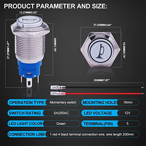 /16MM Raised Speaker Horn Momentary Push Button Switch 5/8" Mounting SR-blue