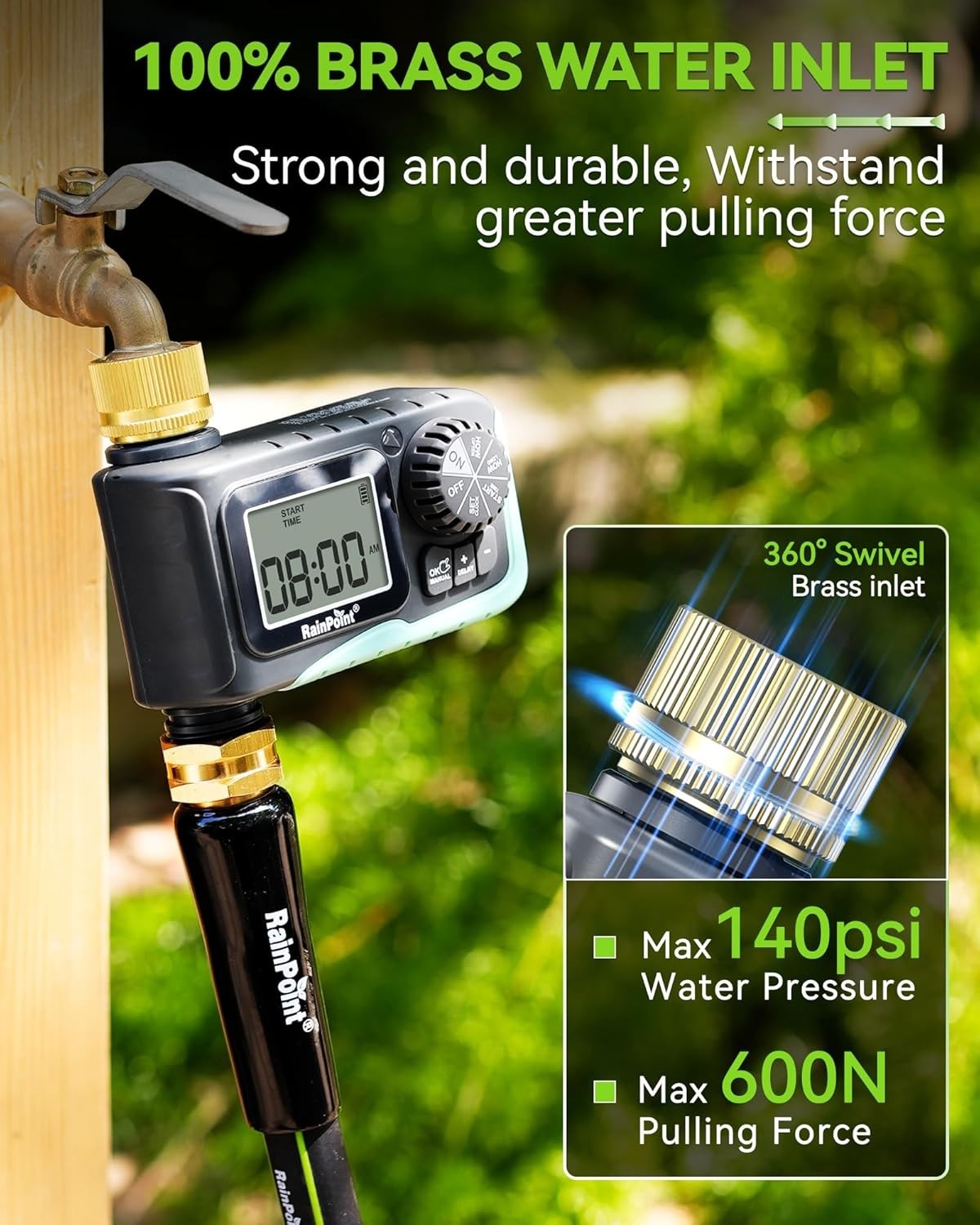 Customizable Water Timer with Brass Inlet for Lawns & Gardens – Digital Design