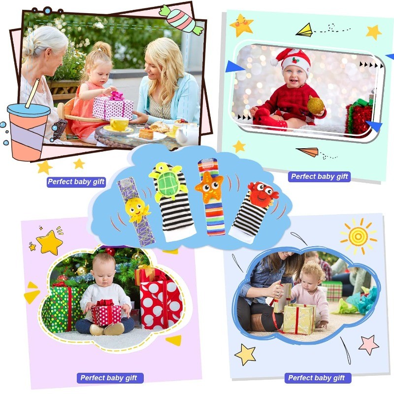 Baby Rattle Socks and Wrist Rattles Set 0-12 Months Soft Sensory Toys baby gift