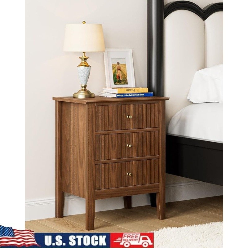 Stylish Nightstand W/ Ample Storage Elegant Bedside Table Minimalist Design New