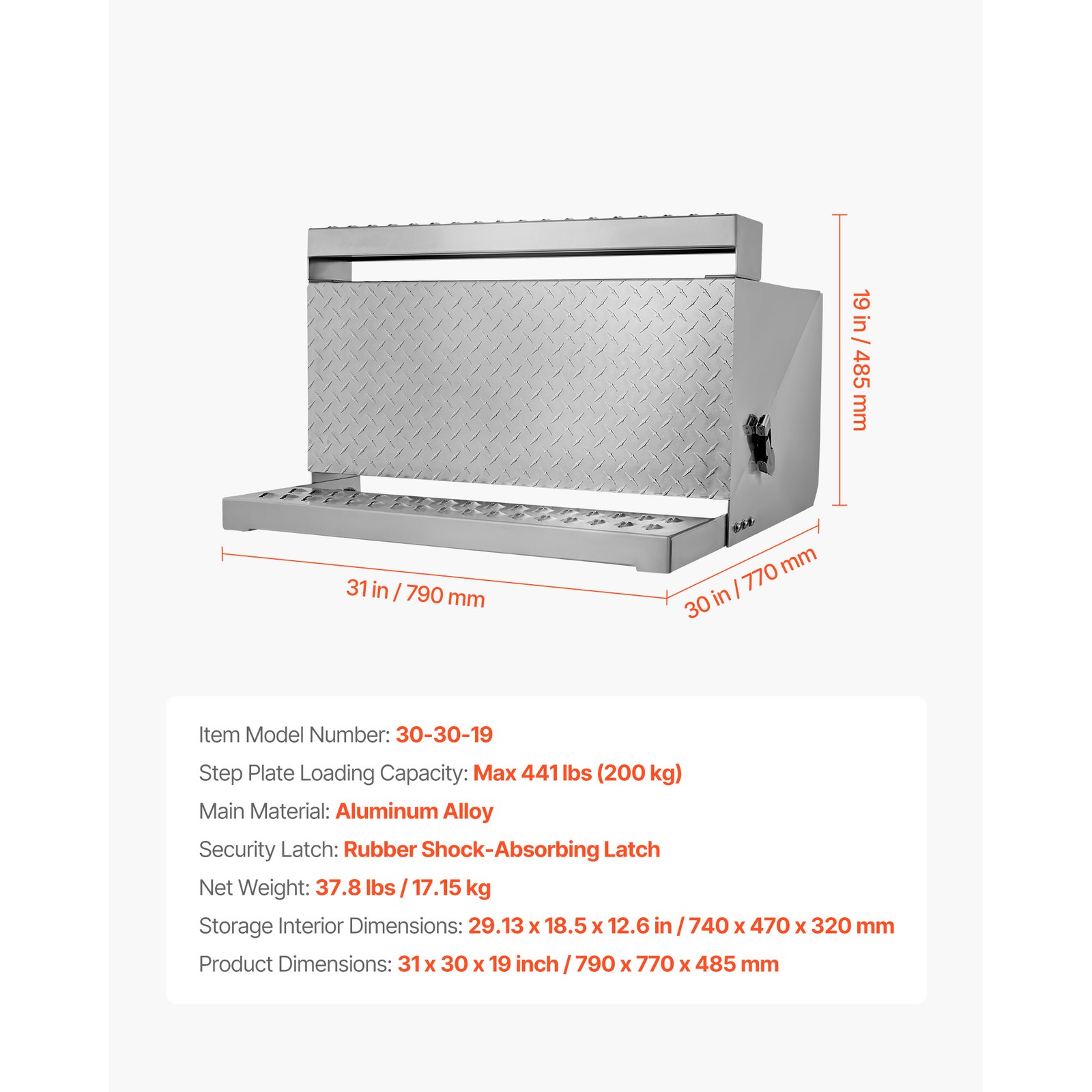 Uimoso Semi-Truck Aluminum Step Tool box 31" x 30" x 19" Durable Storage Box